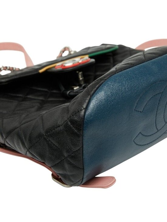 Chanel Quilted Chain Backpack Black Multicolor Lambskin main image 7